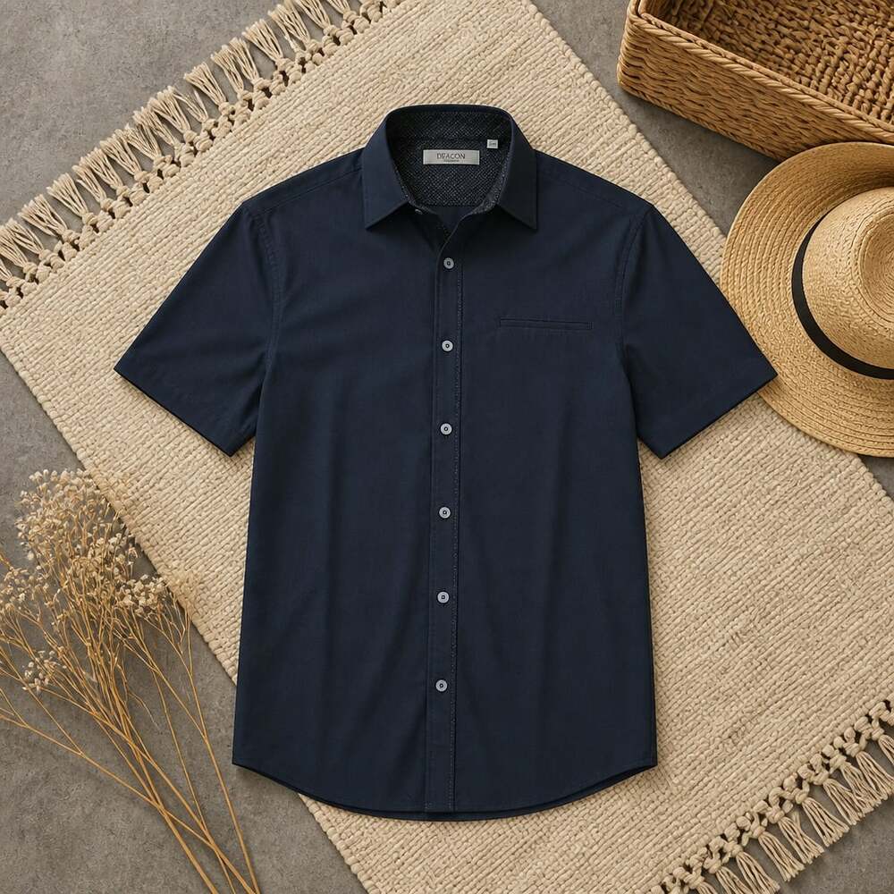 Kenneth Cole Reaction Men's Short Sleeve Button-Down Shirt Patterned Collar